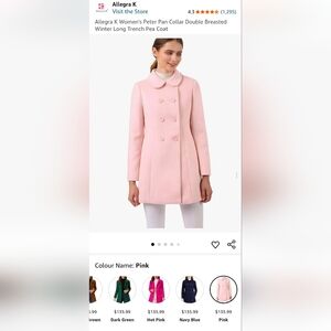 AllegraK Pink Peter Pan Collar Double Breasted Winter Long Trench Pea Coat NWT S